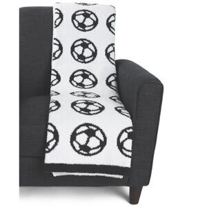 GAME ON Black Soccer Ball Feather Yarn Throw